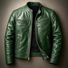Load image into Gallery viewer, Mens PU Leather Motorcycle Jacket With A Stand-Up Collar