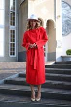 Load image into Gallery viewer, Band Collar Wool Blend Coat in Red