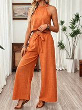 Load image into Gallery viewer, Women's Halter Neck Cropped Top & Wide-Leg Pants Two-Piece Set