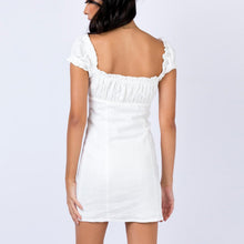 Load image into Gallery viewer, Women's Off-Shoulder Lace-Up Puff-Sleeve Single-Breasted Sheath Dress