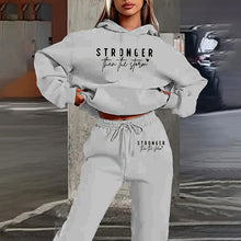 Load image into Gallery viewer, Women's Solid 2-Piece Set Letter Print Hoodie With Pocket