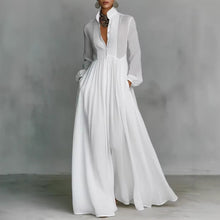 Load image into Gallery viewer, Women's French Style Long Sleeve Pleated A-Line Maxi Dress