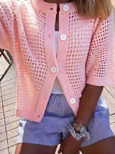 Load image into Gallery viewer, Women's Hollow-Out Knit Cardigan – Open Front, Short Sleeve, Solid Color