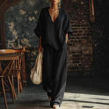 Load image into Gallery viewer, Women's V-Neck Loose Short-Sleeve Top & Pants Two-Piece Set