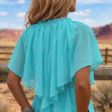Load image into Gallery viewer, Women's Cross V-Neck Pleated Ruffle Flare Sleeve Chiffon Blouse