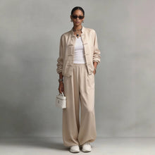 Load image into Gallery viewer, Women's Satin Two-Piece Set — Frog Button Jacket & Wide Leg Pants