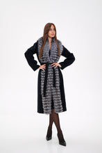 Load image into Gallery viewer, Genuine Silver Fox Virgin Wool Wrap Coat in Black