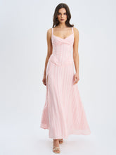 Load image into Gallery viewer, Mallory Baby Pink Stripe Jacquard High Slit Gown