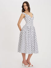Load image into Gallery viewer, Rahma Polka Dot Drop Waist Midi Cotton Poplin Dress