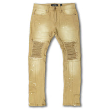 Load image into Gallery viewer, F1748A Shredded Biker Denim Jeans w/ Bottom Leg Zipper | 32-inch Inseam - Khaki