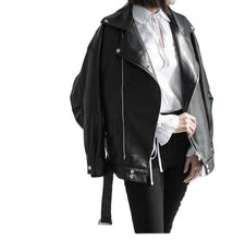 Load image into Gallery viewer, PU Faux Leather Jacket Women Loose Sashes Casual Biker Jackets Outwear Female Tops BF Style Black Leather Jacket Coat