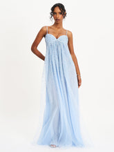 Load image into Gallery viewer, Wallie Baby Blue Rhinestone Embellished Mesh Backless Gown