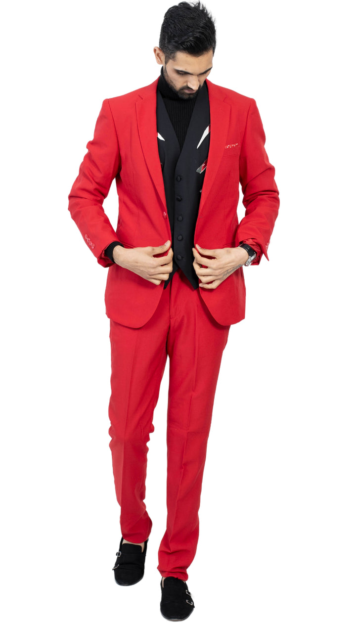 PAUL LORENZO MENS RED SLIM FIT 2 PIECE SUIT