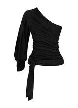 Load image into Gallery viewer, LavaNera One Shoulder Black Jersey Viscose Blouse