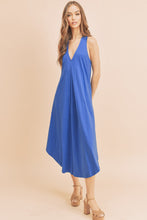 Load image into Gallery viewer, New Summer Front Pleat Detail V-Neck Sleeveless Midi Dress–Elegant, Feminine & Versatile Dress with Pleat Detailing, V-Neckline & Sleeveless Design for Both Casual & Formal Occasions