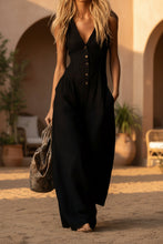 Load image into Gallery viewer, Women's Linen-Look V-Neck Jumpsuit – Textured, Sleeveless, Commuter Style