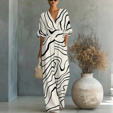 Load image into Gallery viewer, Women's Waist-Cinched V-Neck Printed Wide-Leg Jumpsuit