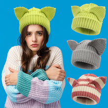 Load image into Gallery viewer, Women’s Thickened Acrylic Knitted Hat with Devil Ears | Cozy Beanie