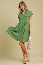 Load image into Gallery viewer, Green Full Size Button-Down Shirt Dress Plus Size Casual & Simple Lightweight Dress