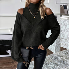 Load image into Gallery viewer, Women’s Elegant Off-Shoulder Turtleneck Sweater — Long Sleeve Knit Top
