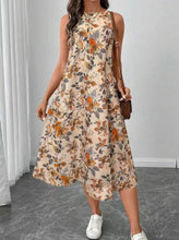 Load image into Gallery viewer, Floral Print A-Line Midi Dress with Pockets | Boho Vintage