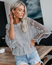 Load image into Gallery viewer, Women’s Lace Trim Top Short Sleeve Batwing Shirt