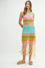 Load image into Gallery viewer, Multi Color Fringed Crochet Knit Dress For Women – Crochet Knit Dress, Fringed Dress, Multi-Color Dress, Bohemian Knit Dress, Festival Dress