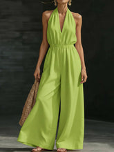 Load image into Gallery viewer, Women’s V-Neck Halter Neck Wide-Leg Jumpsuit