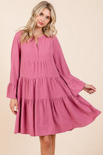 Load image into Gallery viewer, Tiered Notched Flare Sleeve Dress – Fluttering, Playful and Stylish Dress with Ruffled Layers and Trendy Flare Sleeves