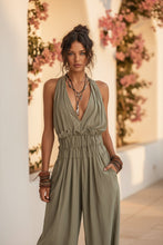 Load image into Gallery viewer, Women's V-Neck Halter Jumpsuit | Sleeveless Open Back Waist-Cinching