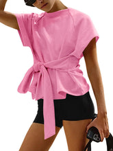 Load image into Gallery viewer, Women's Loose Round-Neck Lace-Up Bow-Knot Short-Sleeve Top