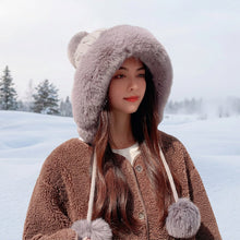 Load image into Gallery viewer, Houndstooth Pom-Pom Knit Beanie with Ear Straps – Warm Plush Winter Hat