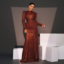Load image into Gallery viewer, Long Sleeve Round Neck Sexy Slim Long Sequined Banquet Dress