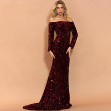 Load image into Gallery viewer, Sexy Strapless Long Sleeve Sequins Party Evening Dress