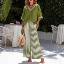 Load image into Gallery viewer, Women's Striped Tunic Top & Casual Trousers Two-Piece Set