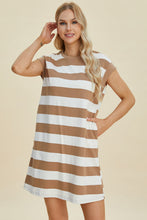 Load image into Gallery viewer, Full Size Striped Round Neck Cap Sleeve Mini Dress For Women – Striped Mini Dress, Full-Size Round Neck Dress, Comfortable Cap Sleeve Dress, Chic Striped Dress, Flattering Mini Dress, Casual Everyday Dress, Versatile Striped Dress