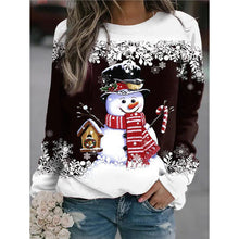 Load image into Gallery viewer, Snowman Printed Panel Loose Sweater – Casual Holiday Knit for Women