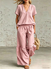 Load image into Gallery viewer, V-Neck Loose Short-Sleeve Top & Pants Set – 7 Colors, S–5XL