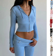 Load image into Gallery viewer, Hoodie Suit Women Leisure Sexy Zip Long Sleeve Sweater And High Waist Long Pants Set