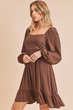 Load image into Gallery viewer, New Ruffled Hem Square Neck Balloon Sleeve Mini Dress For Women – Trendy, Elegant, Feminine & Fashion-Forward