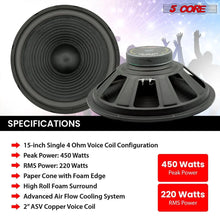 Load image into Gallery viewer, 5Core Max Bass 15 Inch Subwoofer 450W 4Ohm