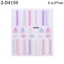 Load image into Gallery viewer, 5D Sweater Nail Sticker Acrylic Engraved Winter Charm Designs Beauty Cloth Christmas Patterns Nails Art Decoration Tools Nail Art Stickers Decor Tip Transfer Nail Decals Sticker For Pretty Girl Self-Adhesive Nail Decals Designer Nail Stickers