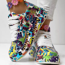 Load image into Gallery viewer, Round-Toe Thick-Sole Lace-Up Sneakers — Women’s Casual Print Shoes