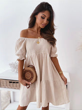Load image into Gallery viewer, Casual One Word Collar Wrinkle Puff Sleeve Mid Dresses