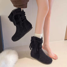 Load image into Gallery viewer, Suede Fringe Round Toe Boots with Block Heel