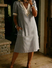 Load image into Gallery viewer, Color-Block Patchwork Lace Dress – Short Sleeve A-Line