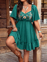Load image into Gallery viewer, Women's Floral Embroidered Ruffle Short-Sleeve Midi Dress