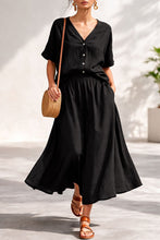 Load image into Gallery viewer, Women's V-Neck Button-Up Top & Long Skirt Set
