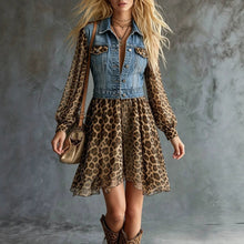 Load image into Gallery viewer, Women's Denim-Look Chiffon Patchwork Long Sleeve Maxi Dress