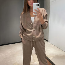 Load image into Gallery viewer, Casual Knit Cardigan With Pocket & Drawstring Lounge Pants